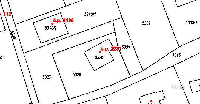 Místek 2231, Frýdek-Místek na parcele st. 5328 v KÚ Místek, Katastrální mapa