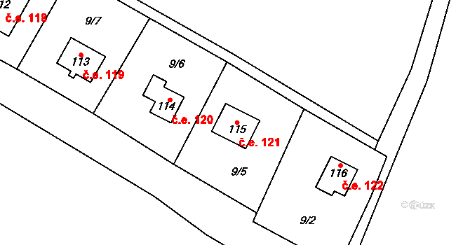 Ješovice 121, Liběchov na parcele st. 115 v KÚ Ješovice, Katastrální mapa