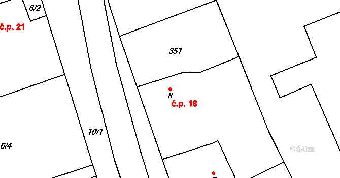 Bydžovská Lhotka 18, Měník na parcele st. 8 v KÚ Bydžovská Lhotka, Katastrální mapa