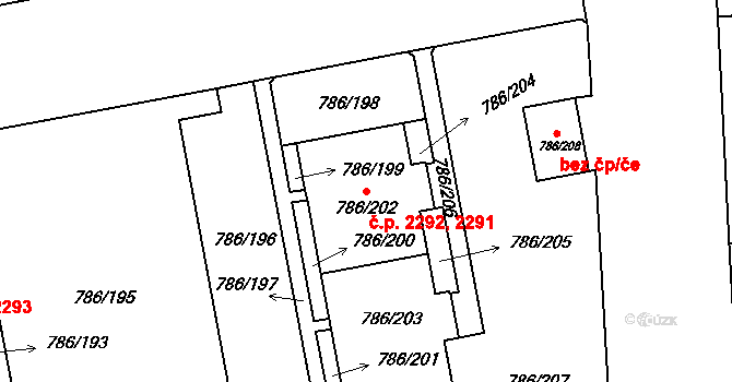 Horní Počernice 2291,2292, Praha na parcele st. 786/202 v KÚ Horní Počernice, Katastrální mapa