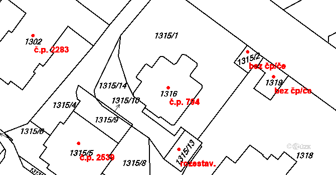 Vinohrady 794, Praha na parcele st. 1316 v KÚ Vinohrady, Katastrální mapa