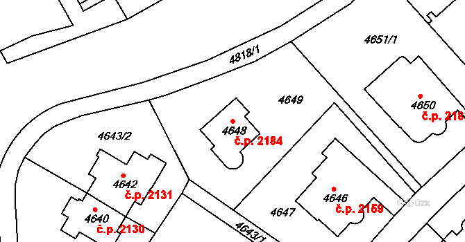 Smíchov 2184, Praha na parcele st. 4648 v KÚ Smíchov, Katastrální mapa