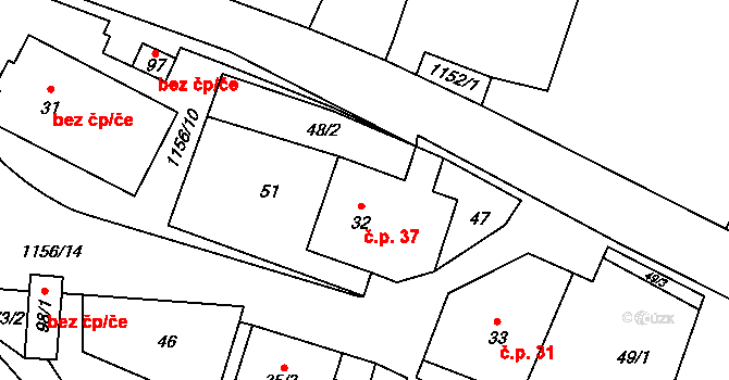 Velká Lhota 37, Volfířov na parcele st. 32 v KÚ Velká Lhota u Dačic, Katastrální mapa