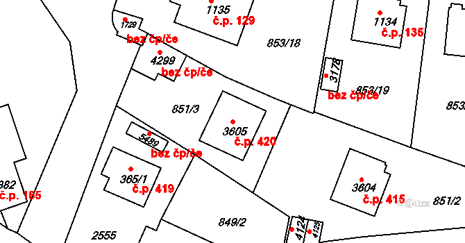 Kryblice 420, Trutnov na parcele st. 3605 v KÚ Trutnov, Katastrální mapa