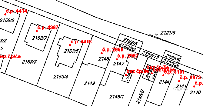 Chomutov 2968 na parcele st. 2148 v KÚ Chomutov II, Katastrální mapa