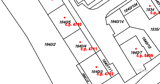 Chomutov 4711 na parcele st. 1640/4 v KÚ Chomutov I, Katastrální mapa