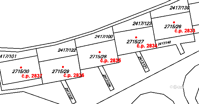 Hranice 2835, Karviná na parcele st. 2715/28 v KÚ Karviná-město, Katastrální mapa