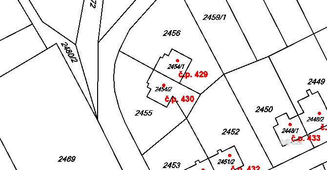 Prostřední Suchá 430, Havířov na parcele st. 2454/2 v KÚ Prostřední Suchá, Katastrální mapa