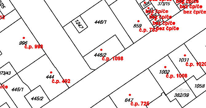 Přívoz 1098, Ostrava na parcele st. 446/2 v KÚ Přívoz, Katastrální mapa