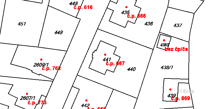 Šluknov 667 na parcele st. 441 v KÚ Šluknov, Katastrální mapa