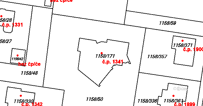 Hostivice 1341 na parcele st. 1158/171 v KÚ Hostivice, Katastrální mapa