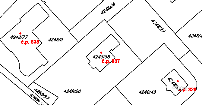 Litomyšlské Předměstí 837, Vysoké Mýto na parcele st. 4248/86 v KÚ Vysoké Mýto, Katastrální mapa