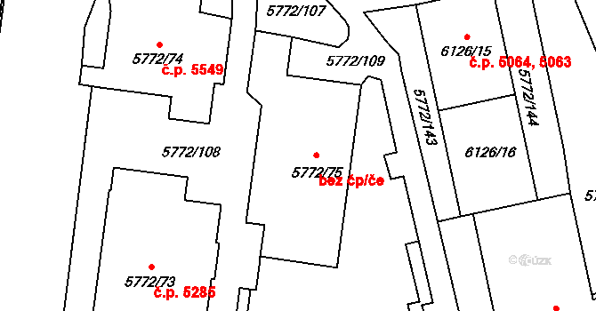 Chomutov 5556 na parcele st. 5772/75 v KÚ Chomutov I, Katastrální mapa