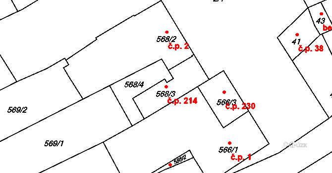 Přerov IV-Kozlovice 214, Přerov na parcele st. 568/3 v KÚ Kozlovice u Přerova, Katastrální mapa