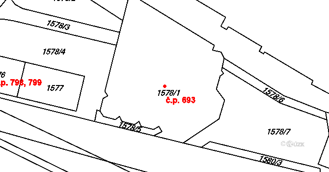 Jemnice 693 na parcele st. 1578/1 v KÚ Jemnice, Katastrální mapa