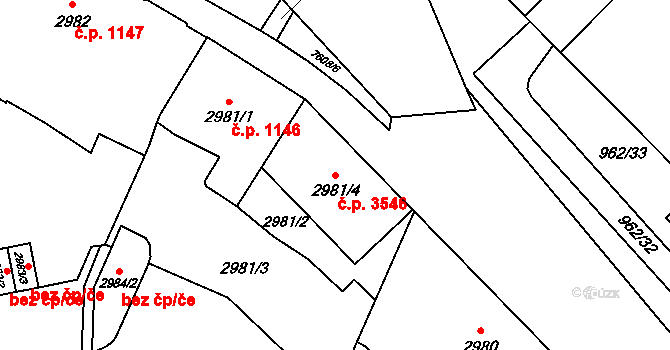 Frýdek 3546, Frýdek-Místek na parcele st. 2981/4 v KÚ Frýdek, Katastrální mapa