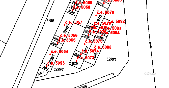 Kadaň 5075 na parcele st. 3297/7 v KÚ Kadaň, Katastrální mapa