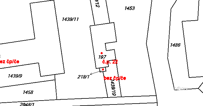 Lhota Bubeneč 22, Křivsoudov na parcele st. 197 v KÚ Křivsoudov, Katastrální mapa