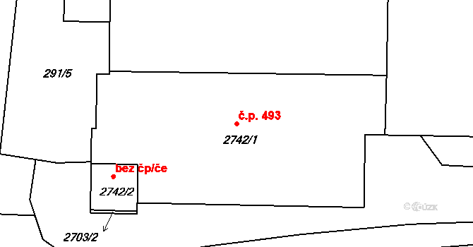 Pražské Předměstí 493, Písek na parcele st. 2742/1 v KÚ Písek, Katastrální mapa