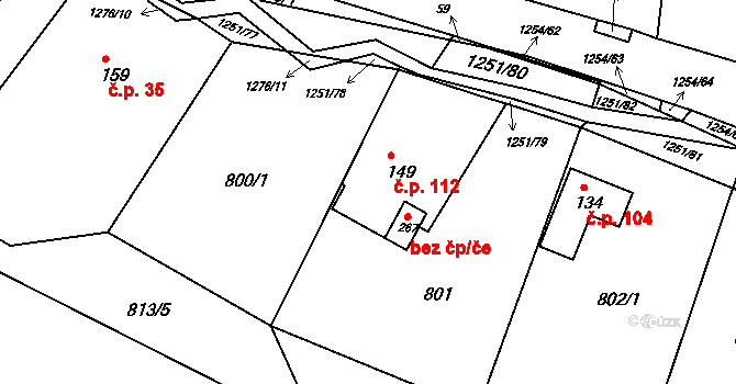 Podkopná Lhota 112 na parcele st. 149 v KÚ Podkopná Lhota, Katastrální mapa