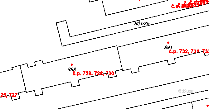 Malenovice 728,729,730, Zlín na parcele st. 888 v KÚ Malenovice u Zlína, Katastrální mapa