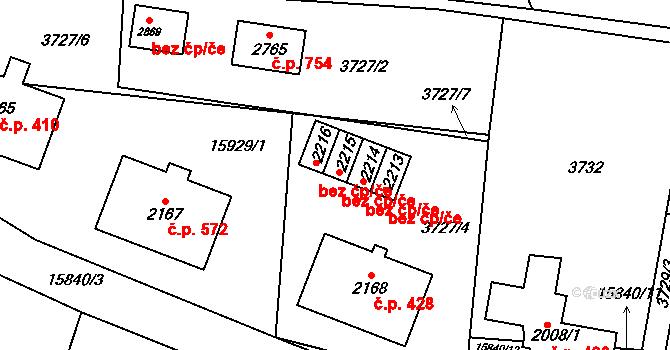 Hovězí 45630399 na parcele st. 2216 v KÚ Hovězí, Katastrální mapa