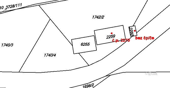 Rožnov pod Radhoštěm 45682399 na parcele st. 6255 v KÚ Rožnov pod Radhoštěm, Katastrální mapa