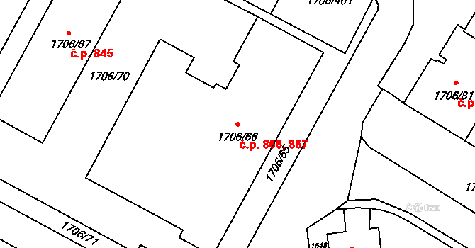 Hlučín 866,867 na parcele st. 1706/66 v KÚ Hlučín, Katastrální mapa