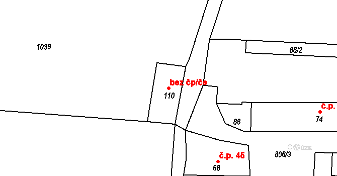 Líšťany 46272399 na parcele st. 110 v KÚ Líšťany u Cítolib, Katastrální mapa