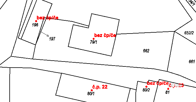 Bouzov 48818399 na parcele st. 79/1 v KÚ Bouzov, Katastrální mapa