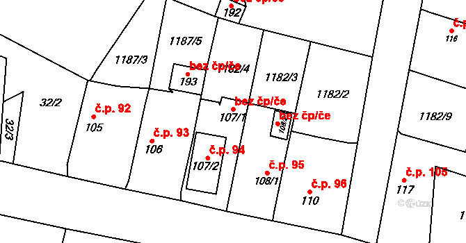 Čeminy 49223399 na parcele st. 107/1 v KÚ Čeminy, Katastrální mapa