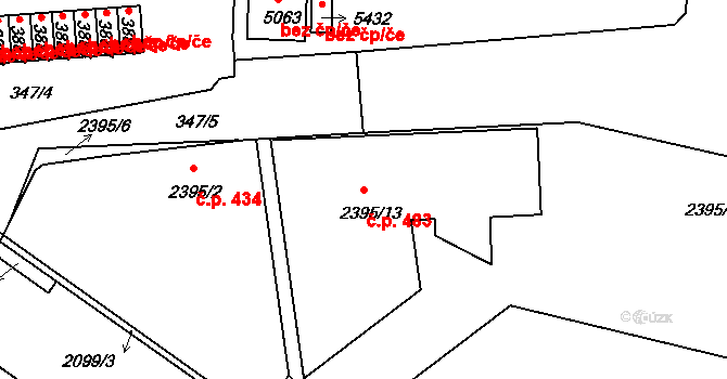 Pražské Předměstí 483, Písek na parcele st. 2395/13 v KÚ Písek, Katastrální mapa