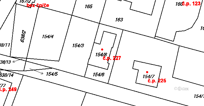 Děhylov 227 na parcele st. 154/8 v KÚ Děhylov, Katastrální mapa