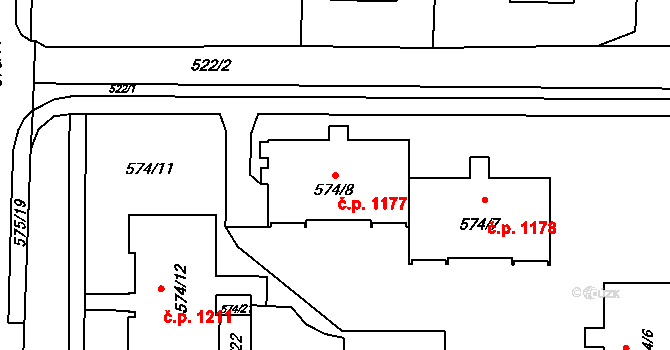 Horní Suchá 1177 na parcele st. 574/8 v KÚ Horní Suchá, Katastrální mapa