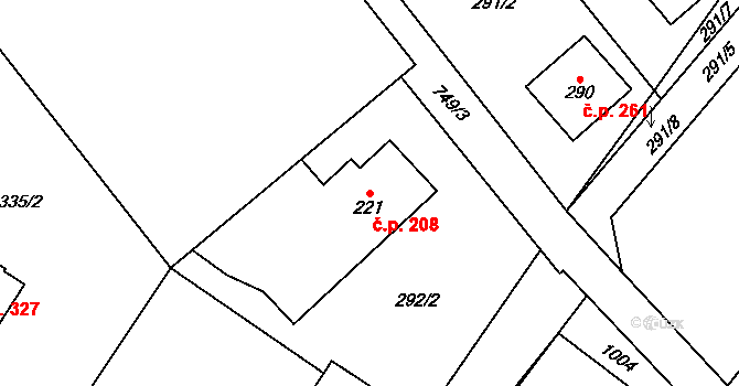 Ruda nad Moravou 208 na parcele st. 221 v KÚ Ruda nad Moravou, Katastrální mapa