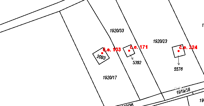 Beroun-Závodí 103, Beroun na parcele st. 2093 v KÚ Beroun, Katastrální mapa