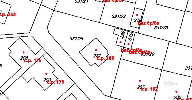 Středokluky 188 na parcele st. 227 v KÚ Středokluky, Katastrální mapa