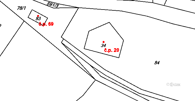 Javor 20, Teplice nad Metují na parcele st. 34 v KÚ Javor u Teplic nad Metují, Katastrální mapa