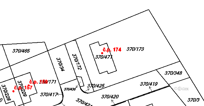 Cholupice 174, Praha na parcele st. 370/471 v KÚ Cholupice, Katastrální mapa
