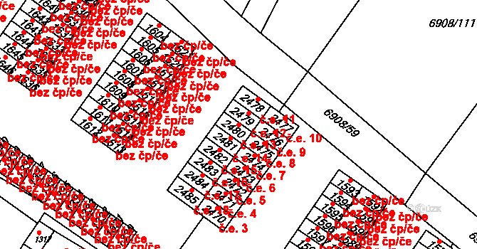 Telč-Štěpnice 13, Telč na parcele st. 2480 v KÚ Telč, Katastrální mapa