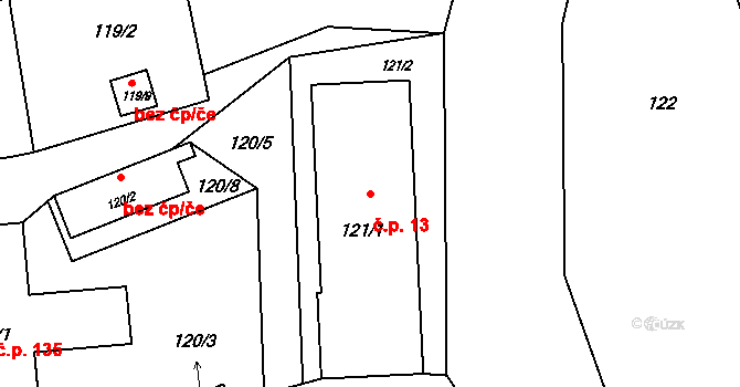 Bludovice 13, Nový Jičín na parcele st. 121/1 v KÚ Bludovice u Nového Jičína, Katastrální mapa