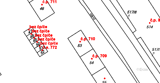 Kopřivnice 710 na parcele st. 53 v KÚ Kopřivnice, Katastrální mapa