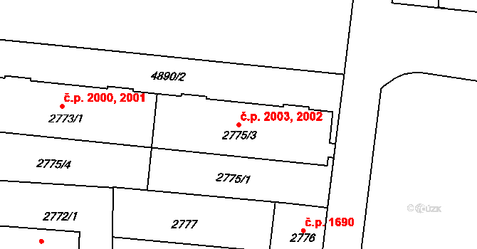 Louny 2002,2003 na parcele st. 2775/3 v KÚ Louny, Katastrální mapa