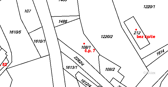 Moravany 7, Řehlovice na parcele st. 108/1 v KÚ Moravany u Dubic, Katastrální mapa