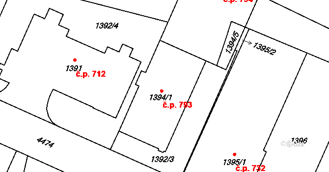 Chotěboř 793 na parcele st. 1394/1 v KÚ Chotěboř, Katastrální mapa