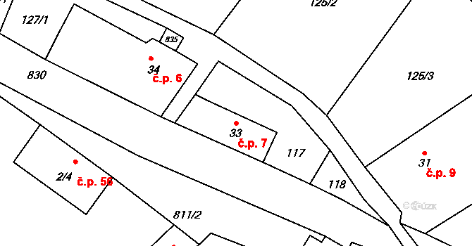 Mokré 7 na parcele st. 33 v KÚ Mokré, Katastrální mapa