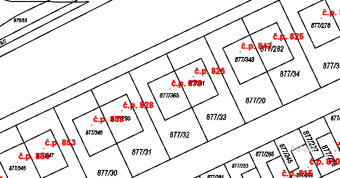 Hostavice 878, Praha na parcele st. 877/365 v KÚ Hostavice, Katastrální mapa