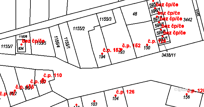 Nezamyslice 153 na parcele st. 194 v KÚ Nezamyslice nad Hanou, Katastrální mapa