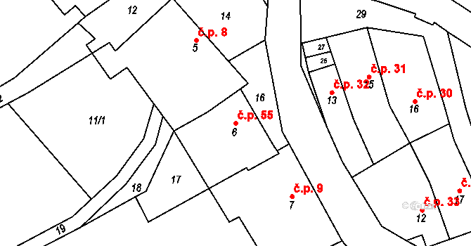 Hamry 55, Plumlov na parcele st. 6 v KÚ Hamry, Katastrální mapa