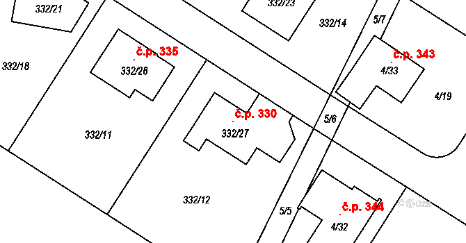 Běhánky 330, Dubí na parcele st. 332/27 v KÚ Běhánky, Katastrální mapa